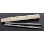 An Asprey's silver dip pen and pencil, and a Chinese cylindrical ivory pen case circa 1900,