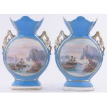 Pair of 19th century continental porcelain moon shaped vases,