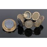 A Victorian 7 panel lava Cameo bracelet, and an unmarked gold framed lava Cameo brooch, (2).