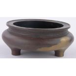 A Chinese cast bronze censer, on 3 feet, with impressed 4 character seal mark under,