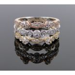 An 18ct 3-colour gold diamond set band ring, total diamond content approx. 0.