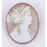 A Victorian carved Cameo brooch, unmarked gold setting, height 50mm.