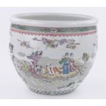 A large Chinese porcelain jardiniere, with painted figures in landscape, 6 character mark under,