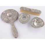 A group of silver items, including pair of small heart shaped bon bon dishes,