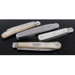 2 Victorian silver and mother of pearl penknives,