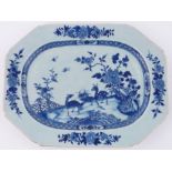 An 18th century Chinese porcelain blue and white meat plate, painted design of deer in gardens,