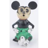A rare Mickey Mouse tinplate and ceramic atomiser scent bottle, circa 1920, no factory marks,