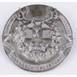 A large Victorian silver Gordon Highlanders Military badge, with central cast stag's head armorial,
