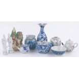 A group of Chinese porcelain items, including hand painted teapot,