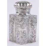 An ornate 19th century continental silver tea caddy,