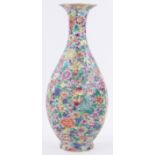 A Chinese porcelain narrow necked vase, with painted enamel floral decoration,