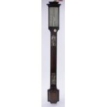 A 19th century rosewood and mother of pearl inlaid stick barometer, with engraved ivory dial,