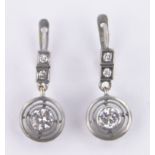Pair of Imperial Russian diamond set drop earrings, circa 1900, length 20mm.