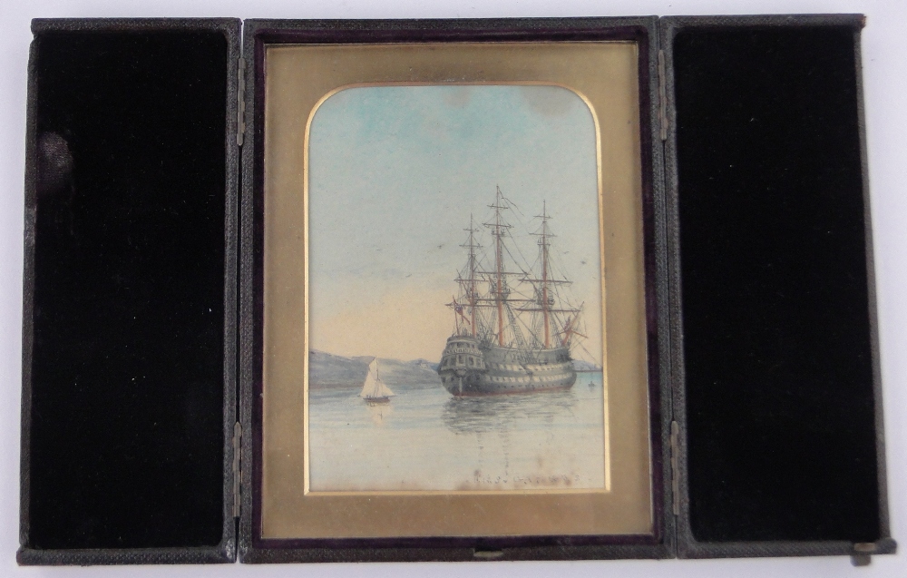 A 19th century watercolour, study of the Warship HMS Ganges on the coast, unsigned,