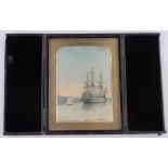 A 19th century watercolour, study of the Warship HMS Ganges on the coast, unsigned,
