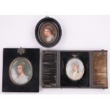 A 19th century miniature continental porcelain plaque, with painted portrait of a young woman,
