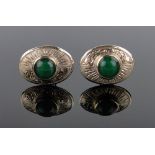 Pair of 14ct gold jade set cufflinks, length 20mm.