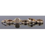 6 - 9ct gold band rings, 17.5g gross.