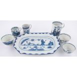 A Collection of early English porcelain, including a hand painted blue and white meat plate,