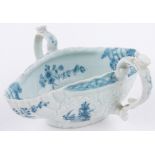 An early English Worcester porcelain 2-handled double lipped sauceboat,