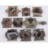 A collection of Victorian agate set gilt metal clasps.