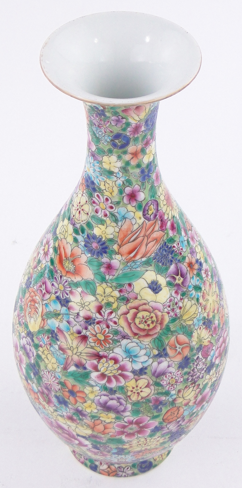 A Chinese porcelain narrow necked vase, with painted enamel floral decoration, - Image 2 of 3