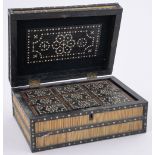 A 19th century Anglo-Indian ebony, ivory and porcupine quill box,