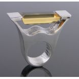 A large modern cast silver and citrine set tablet ring, panel length 48mm, size R.