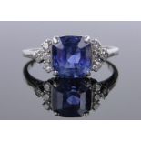 A fine quality square-cut Ceylon sapphire and diamond ring circa 1920,