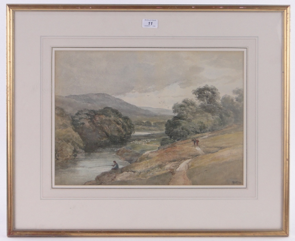 Edmund Morison Wimperis (1835-1900), watercolour, Welsh river landscape, signed with monogram, - Image 2 of 4