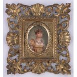 19th century oil on porcelain, portrait of Josephine, unsigned, 3.25" x 2.