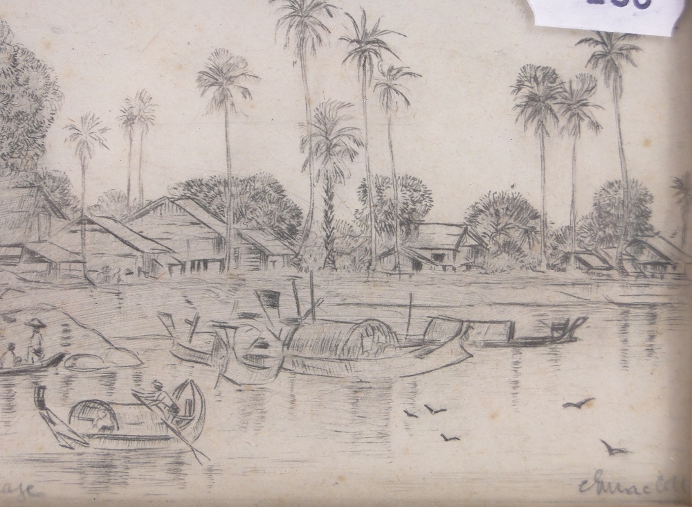 E MacColl, 5 pencil drawings circa 1900, Colonial scenes including the Palace at Mandalay, - Image 6 of 8