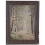 A Japanese silk embroidery circa 1900, woodland scene, 16" x 11.5", framed.