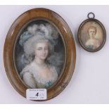 Miniature watercolour, portrait of a Gainsborough style lady, unsigned, 5" x 3.