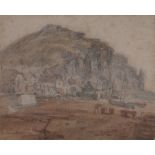 George Barrett (1767-1842), watercolour, Hastings beach, 6.5" x 8", framed.