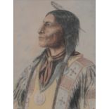 Late 19th/early 20th century American School, watercolour, portrait of a Native American Chief,