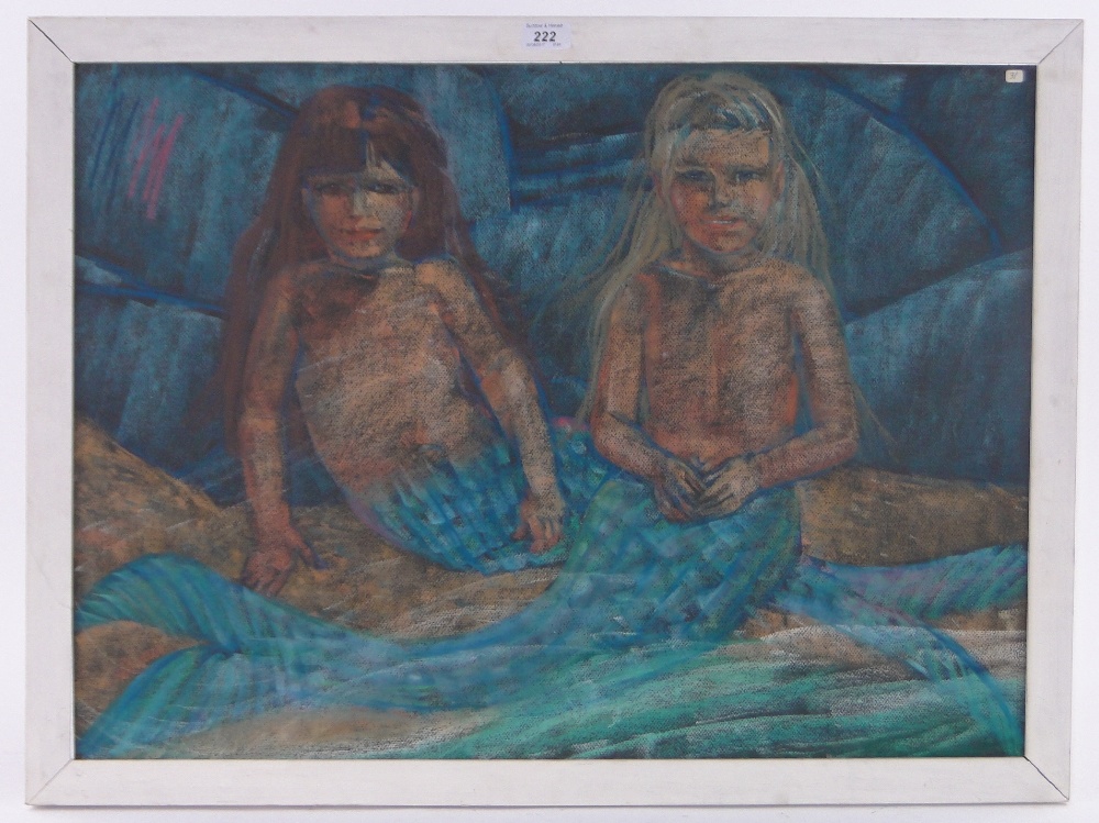 Maurice Mann (1921-1997), 4 coloured pastels on board, studies of children at the beach,