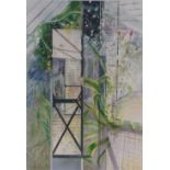 Olwen Jones (born 1945), watercolour, The Aviary, signed, exhibition label verso, 31" x 21", framed.