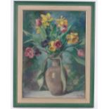 Georg Poppe (1883-1963), oil on board, still life of flowers, signed, 24" x 17", framed.