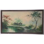 Indonesian School, pair of large oils on canvas, jungle and village scenes, indistinctly signed,