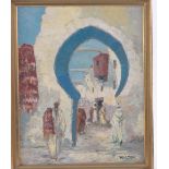 Wilton, oil on board, North African street scene, signed, 20" x 15.5", framed.