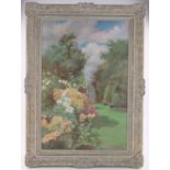 D Howard, early 20th century oil on canvas, flower gardens, signed, 36" x 24", framed.