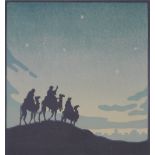 John Hall Thorpe (1874-1947), colour wood-cut print, Three wise men, signed in pencil, i 8" x 7.