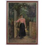 Jonathan Pratt (1835-1911), oil on canvas, At The Gate (study) signed, inscribed verso, 25" x 18",