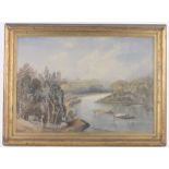 Manner of J M W Turner, watercolour, the river at Windsor, signed.