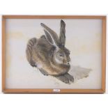 Clive Fredriksson, watercolour, Durer's hare, 16" x 21", framed.