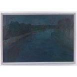 Violet Fuller, oil on canvas, dusk by the Lea river, Tottenham, signed, 24" x 36", framed.