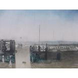 Gordon Miles, coloured etching, landing stage Rye harbour, signed in pencil, no. 81/100, p 9.