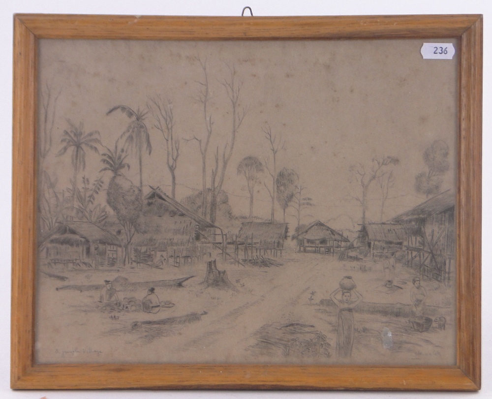 E MacColl, 5 pencil drawings circa 1900, Colonial scenes including the Palace at Mandalay, - Image 3 of 8