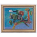 20th century British School, acrylic on board, abstract forms, indistinctly signed, 18" x 24",